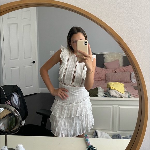 melrose sleeveless crochet & ruffle detail dress pink Melrose Sleeveless Crochet Ruffle Detail Dress